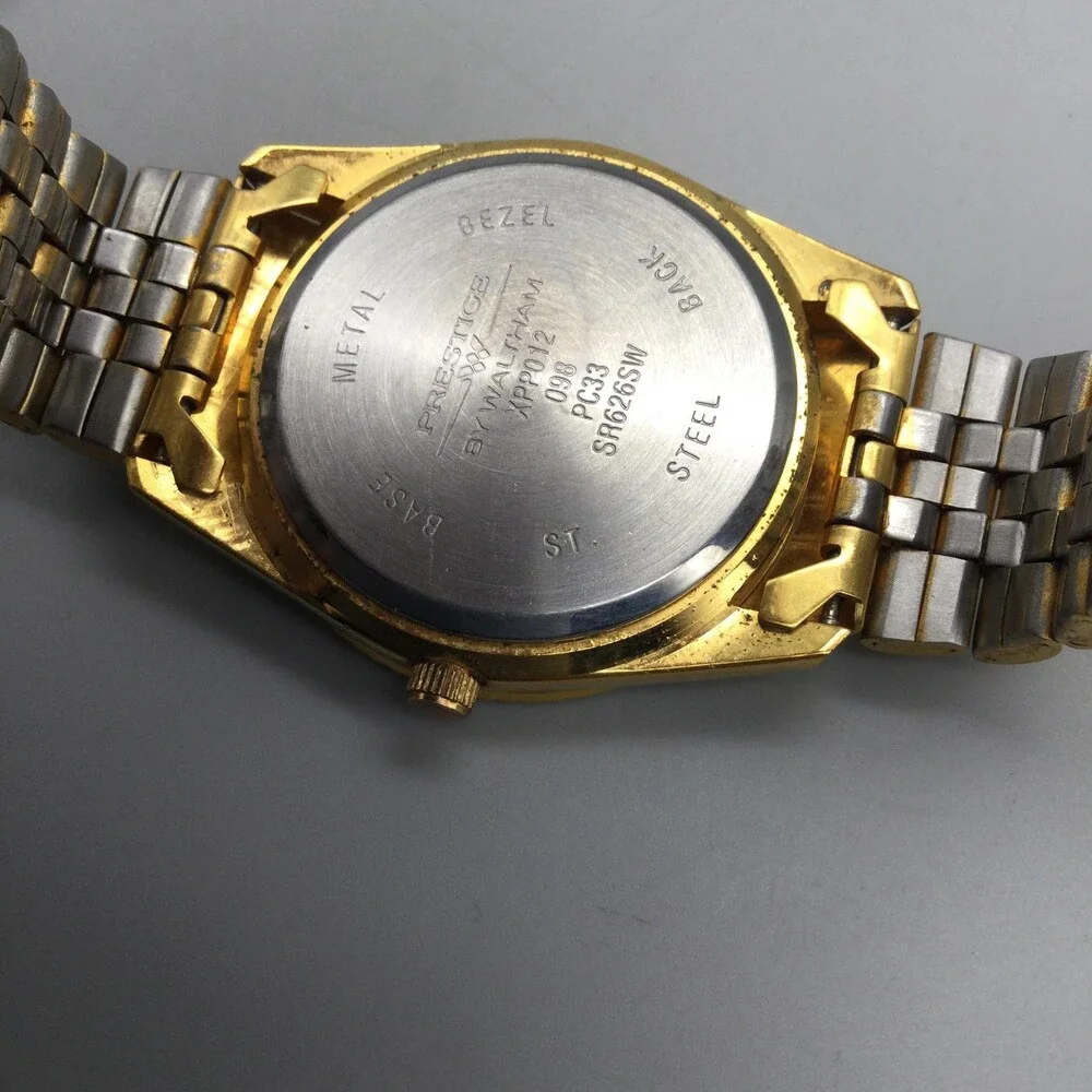 Prestige By Waltham Men Watch 36mm White Dial Gold Tone VPP012 New Battery 7.25